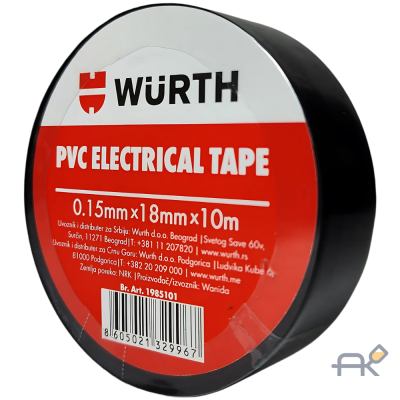 Изолента черная 18мм х 0.15 х 10м WURTH (1985101)